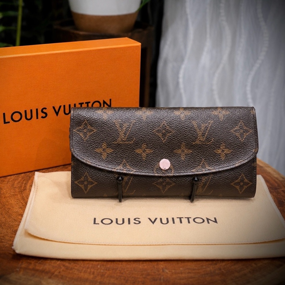 Louis Vuitton Emilie Wallet Rose Ballerine Monogram WOC Chain Dustbag and box